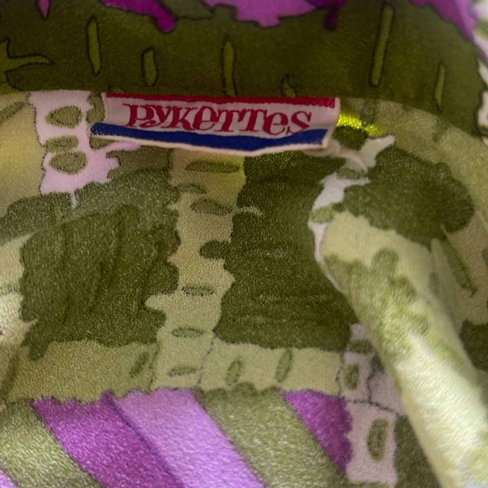 Pykettes Blouse Green Purple Vintage 60s 70s Mod Boho Hippie Retro Geometric